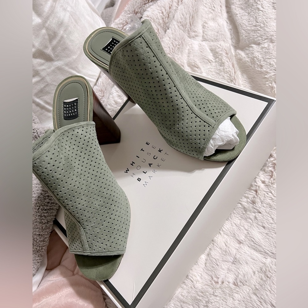 White House Black Market Suede Mule Heels
